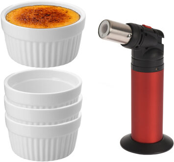 Excellent Houseware 7-Delige creme brulee set met witte schaaltjes en een rode brander