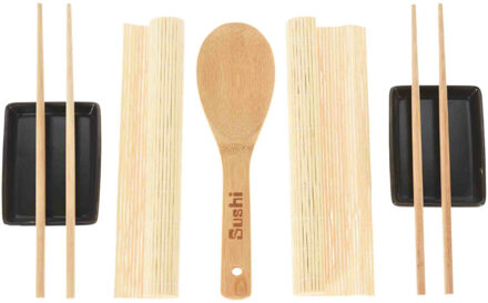 Excellent Houseware 7-delige sushi serveer set voor 2 personen - keramiek - zwart