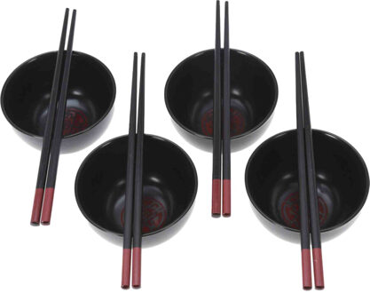 Excellent Houseware 8-delige sushi serveer set voor 4 personen - keramiek - zwart - Bordjes