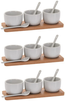 Excellent Houseware 9x stuks amuse/tapas/saus schaaltjes wit 6 cm van porselein met serveerplankjes 21 cm