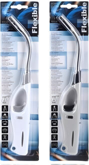 Excellent Houseware Aansteker - 2x - flexibel - 27 cm - willekeurige kleur - navulbaar - gas aanstek