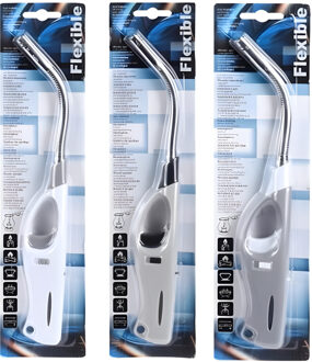 Excellent Houseware Aansteker - 3x - flexibel - 27 cm - willekeurige kleur - navulbaar - gas aanstek