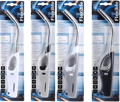 Excellent Houseware Aansteker - 4x - flexibel - 27 cm - willekeurige kleur - navulbaar - gas aanstek