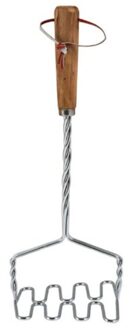 Excellent Houseware Aardappelstamper/pureestamper - staal/hout - vintage - 37 cm - Aardappelstampers Bruin