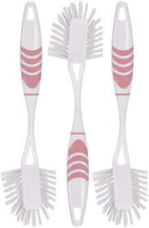 Excellent Houseware Afwasborstel met ophang lus - 3x stuks - roze - 29 cm
