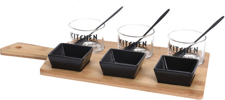 Excellent Houseware amuse/aperitief set 10-delig met amuselepeltjes en serveer plateau van bamboe - Serveerplanken Zwart