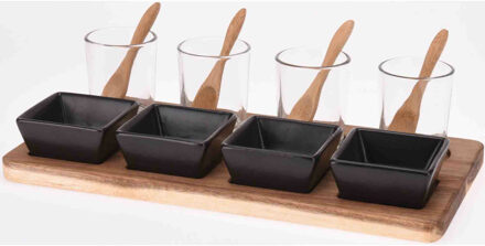 Excellent Houseware Amuse/aperitief set 13-delig met serveer plateau van acaciahout - Snack en tapasschalen Multikleur