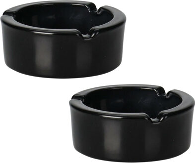 Excellent Houseware Asbak - 2x - zwart - glas - Dia 9 cm - Binnen / buiten gebruik