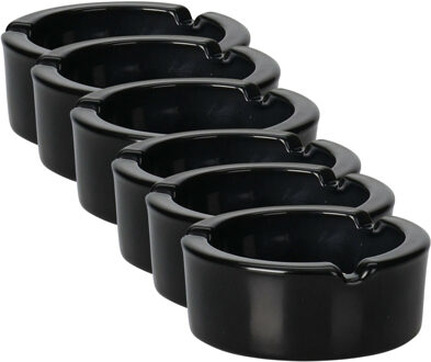 Excellent Houseware Asbak - 6x - zwart - glas - Dia 9 cm - Binnen / buiten gebruik