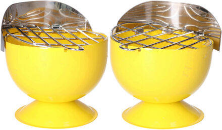 Excellent Houseware Asbak - Set van 2x stuks - in BBQ vorm - metaal - 12 cm - geel - voor binnen / b