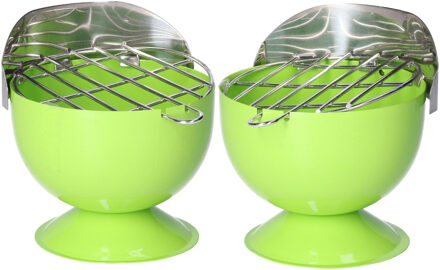 Excellent Houseware Asbak - Set van 2x stuks - in BBQ vorm - metaal - 12 cm - groen - voor binnen /