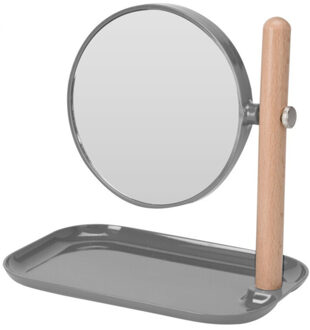 Excellent Houseware Badkamerspiegel / make-up spiegel rond dubbelzijdig donkergrijs met opbergbakje L22 x B14 x H23