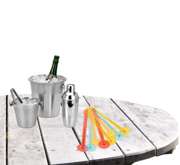 Excellent Houseware Barset - ijsblokjes houder/koelemmer/cocktailshaker 500 ml met stampers