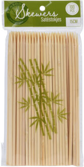 Excellent Houseware BBQ Sate/spiesjes prikkers - 100x - bamboe hout - 15 cm - spiezen - satestokjes