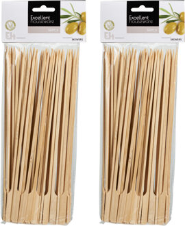 Excellent Houseware BBQ Sate/spiesjes prikkers - 100x - bamboe hout - 25 cm - spiezen - satestokjes