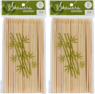 Excellent Houseware BBQ Sate/spiesjes prikkers - 200x - bamboe hout - 15 cm - spiezen - satestokjes