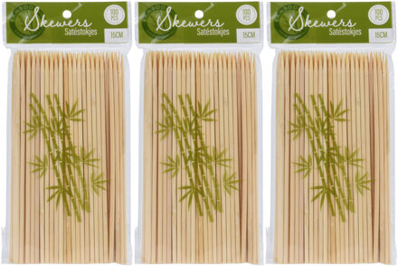 Excellent Houseware BBQ Sate/spiesjes prikkers - 300x - bamboe hout - 15 cm - spiezen - satestokjes