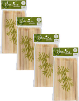 Excellent Houseware BBQ Sate/spiesjes prikkers - 400x - bamboe hout - 15 cm - spiezen - satestokjes