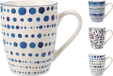 Excellent Houseware Beker 350ml porselein wit/blauw