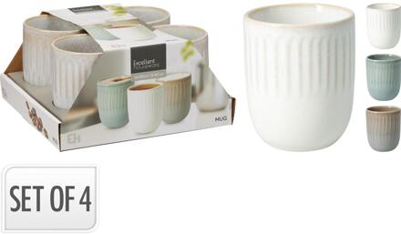 Excellent Houseware Beker aardewerk 300ml set a 4 stuks verschillende