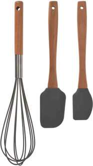 Excellent Houseware Beslag spatelset 3-delig - Beukenhout - 32,5 cm - Keukenspatels Grijs