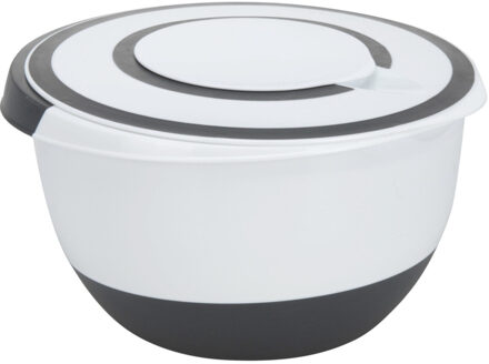 Excellent Houseware Beslagkom/mengkom/roerkom - met deksel - kunststof - wit/antraciet - 5 liter