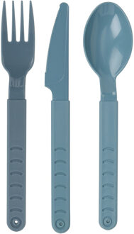 Excellent Houseware Bestek set 3-delig - 30x stuks - messen/vorken/lepels - blauw - kunststof - 18 cm