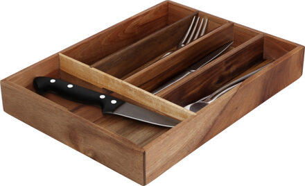 Excellent Houseware Bestekbak - acacia hout - 35 x 26 x 5 cm - 5-vaks