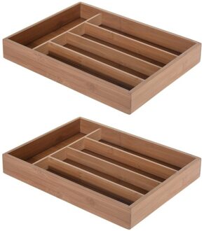 Excellent Houseware Besteklade - 2x - bamboe hout - 26 x 35 cm - Bestekbakken - Keukenla verdeler