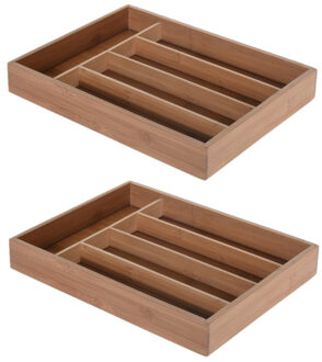Excellent Houseware Besteklade - Set van 2x stuks - bamboe hout - 26 x 35 cm - Bestekbakken - Keuken