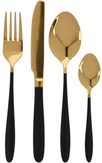 Excellent Houseware Bestekset Tableware Collection - 16-delig - goud/zwart - RVS - 4 personen - Besteksets Multikleur