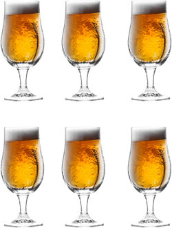 Excellent Houseware Bierglazen op voet - 12x stuks - glas - 370 ml - speciaal bier - bierglas - Bierglazen Transparant