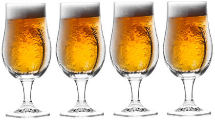 Excellent Houseware Bierglazen op voet - 4x stuks - glas - 370 ml - speciaal bier - bierglas