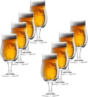 Excellent Houseware Bierglazen op voet - 8x stuks - glas - 370 ml - speciaal bier - bierglas - Bierglazen Transparant