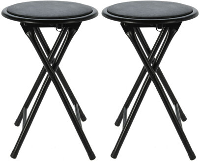 Excellent Houseware Bijzet krukje/stoel - 2x - Opvouwbaar - zwart - D30 x H45 cm