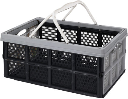 Excellent Houseware Boodschappenkrat met handgrepen - 32 liter - zwart/grijs - inklapbaar - kunststof