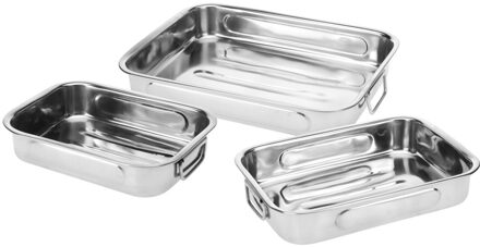Excellent Houseware Braadsledes/ovenschalen - set van 6x stuks - rvs metaal - zilver - 3 formaten