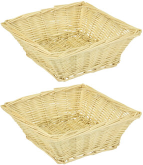 Excellent Houseware Broodmandje - 2x - naturel - riet - vierkant - 26 x 26 x 8 cm - opbergmand