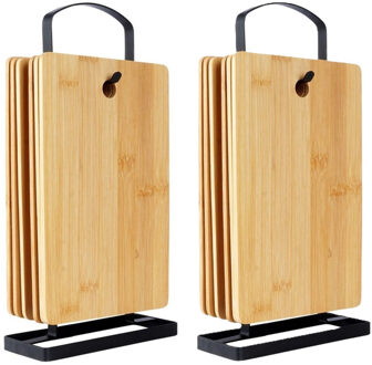 Excellent Houseware Broodplankjes met houder - 12x - bamboe hout - 22 x 15 cm - lichtbruin - ontbijtplankjes