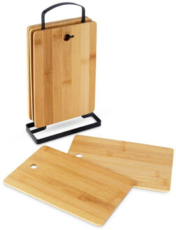 Excellent Houseware Broodplankjes met houder - 6x - bamboe hout - 22 x 15 cm - lichtbruin - ontbijtplankjes