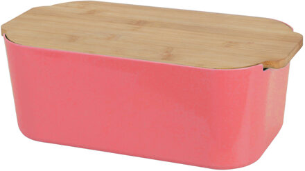 Excellent Houseware Broodtrommel met snijplank - rood - bamboe/kunststof - 33 x 18 x 12 cm - Broodtrommels