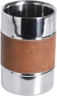Excellent Houseware Champagne & wijnfles koeler/ijsemmer - zilver - rvs - 12 x 18 cm - De luxe model - met nappa band