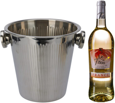 Excellent Houseware Champagne & wijnfles koeler/ijsemmer - zilver - rvs - 18 x 20 cm