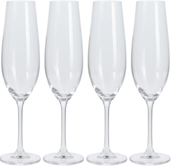 Excellent Houseware Champagneglazen - hoog model - 4x - transparant - kristal glas - 260 ml - proseccoglazen