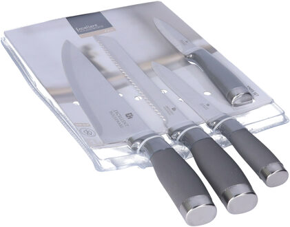 Excellent Houseware chef keuken messen set 4 delig - rvs metaal/kunststof - handvat grijs