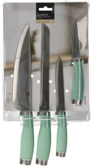 Excellent Houseware chef keuken messen set 4 delig - rvs metaal/kunststof - handvat groen