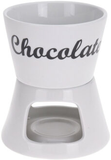 Excellent Houseware Chocolade fondue - met 2 vorken - wit - keramiek - voor 2 personen
