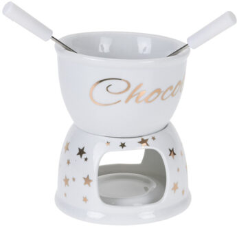 Excellent Houseware Chocolade fondue - met 2 vorken - wit - porselein - voor 2 personen
