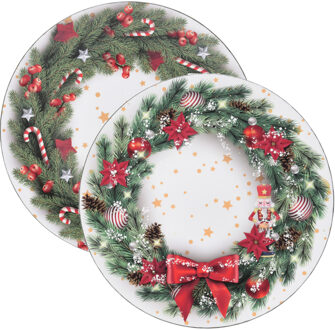 Excellent Houseware Christmas Decoration kerstdiner onderborden - 4x -D33 cm - kerst thema - Onderborden