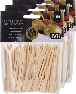 Excellent Houseware Cocktail/tapas prikkers - 150x stuks - 9 cm - bamboe